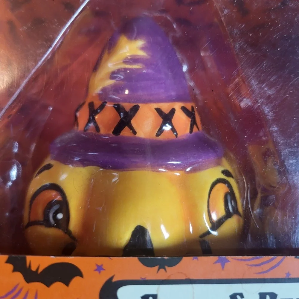 Johanna Parker Transpac Pumpkin Salt Pepper Shakers Halloween Witch Top Hat